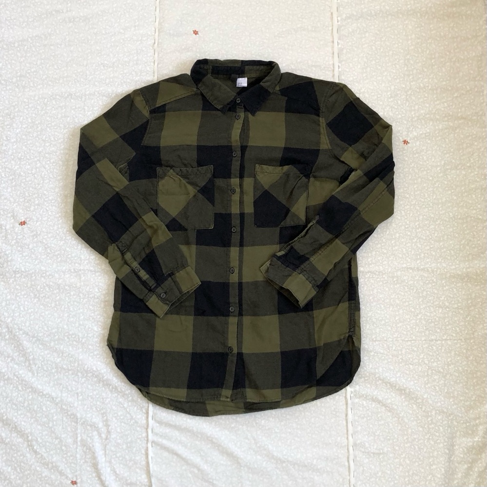 H&M Dark Green Plaid Flannel